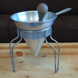 Vintage Wear Ever Aluminum Cone Strainer With Wooden Pestle